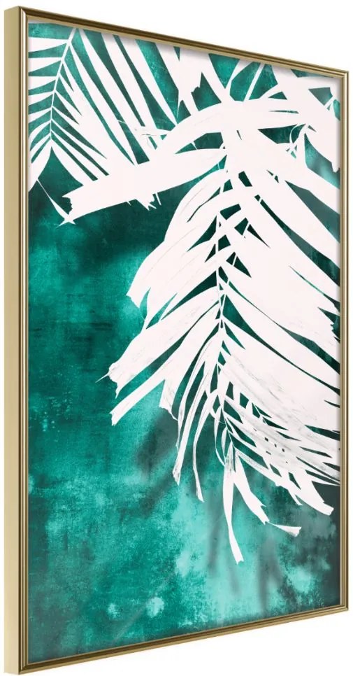 Αφίσα - White Palm on Teal Background - 30x45 - Χρυσό - Χωρίς πασπαρτού