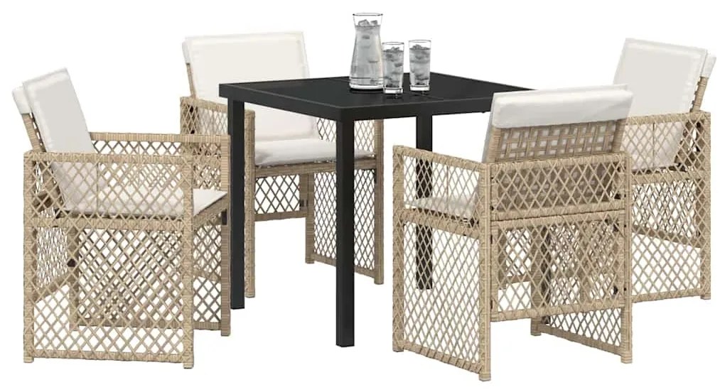 vidaXL Σέτ φαγητού για κήπο 5 pcs Μπεζ συνθετικό ρατάν