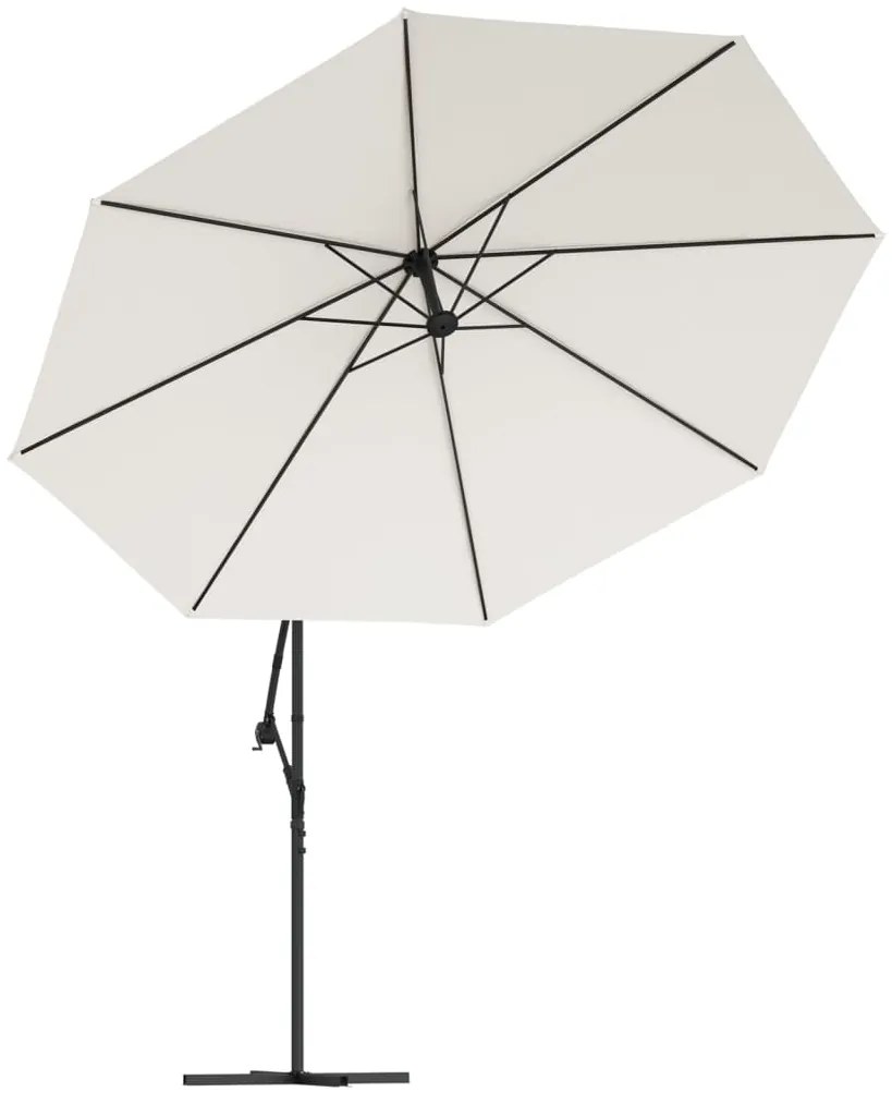 vidaXL Ομπρέλα Κήπου Κρεμ. Χρώμα Άμμου 350 εκ. Μεταλλικό Ιστό και LED