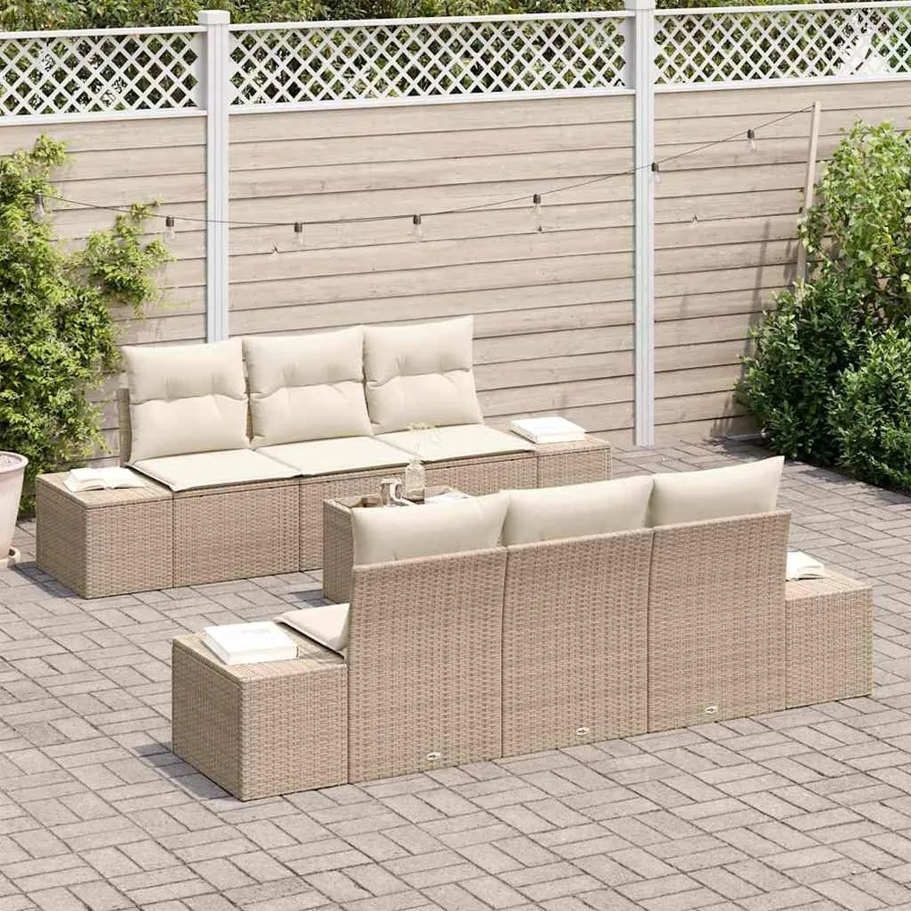 vidaXL Σετ Καναπέ Κήπου 7 pcs Μπεζ Πολυ ράταν