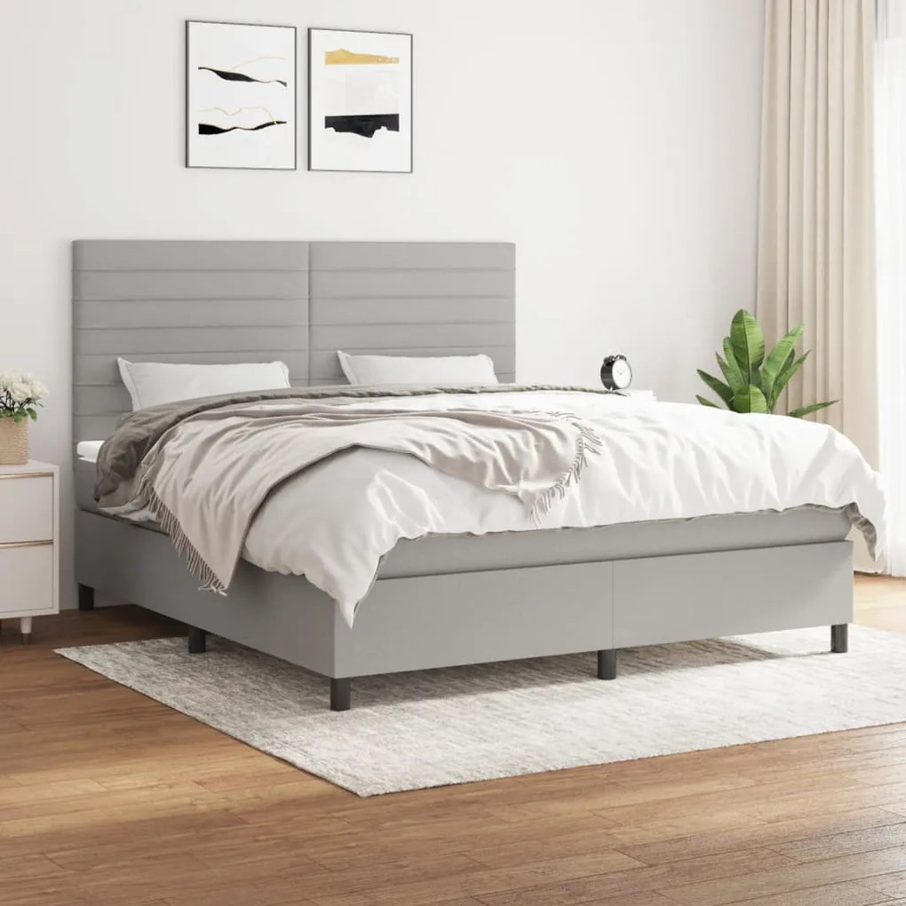 Κρεβάτι Boxspring με Στρώμα Ανοιχτό Γκρι 180x200 εκ. Υφασμάτινο