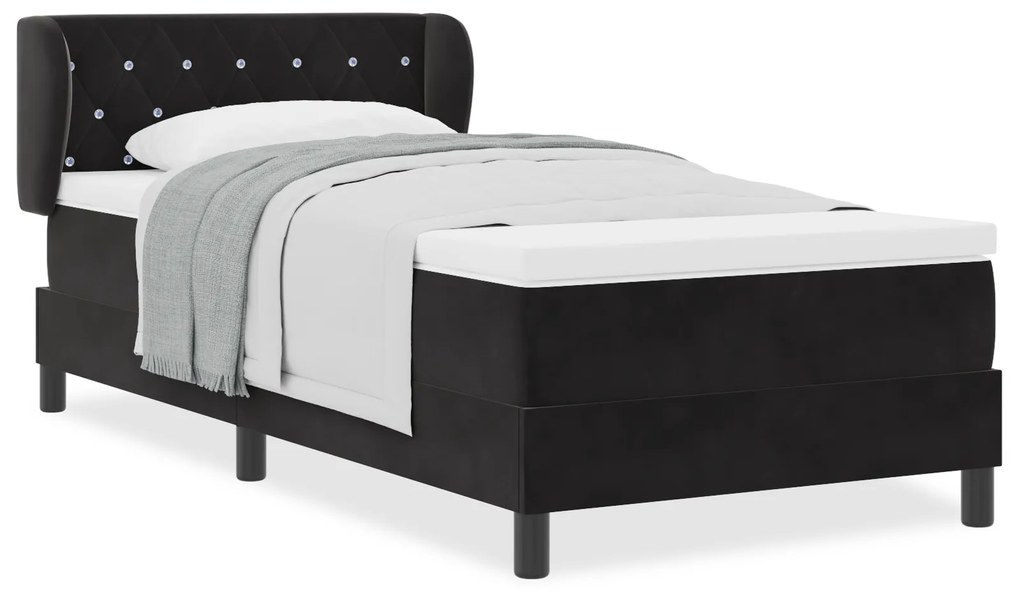 vidaXL Κρεβάτι Box Spring με Στρώμα  Μαύρο 90x200 εκ. Βελούδο