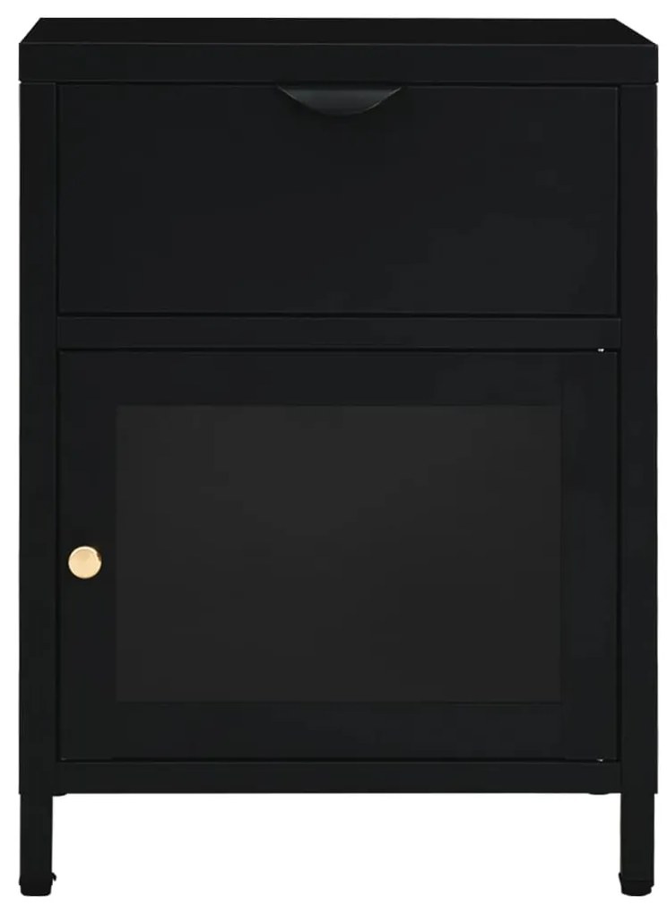 vidaXL Κομοδίνα 2 τεμ. Μαύρα 40 x 30 x 54,5 εκ. από Ατσάλι / Γυαλί