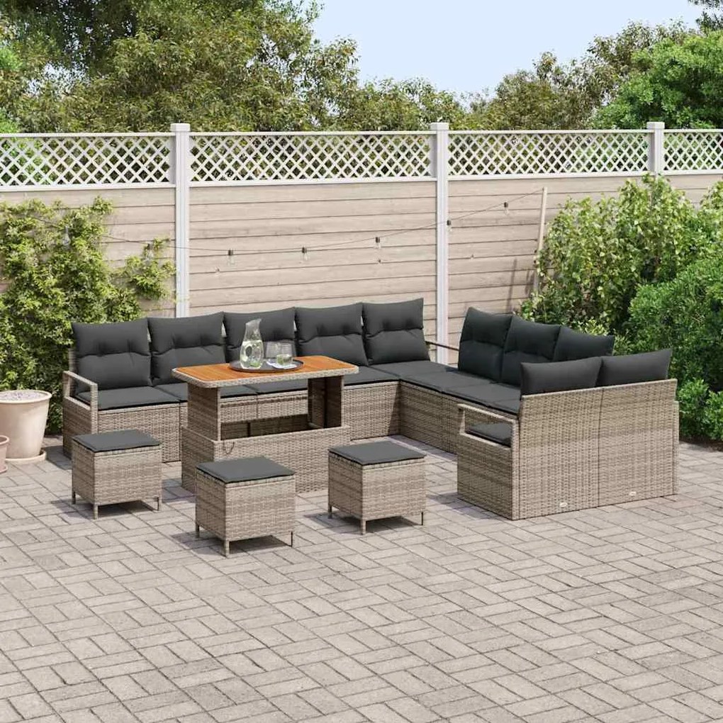 vidaXL Σετ Καναπέ Κήπου με μαξιλάρι 14 pcs Γκρι Πολυ ράταν