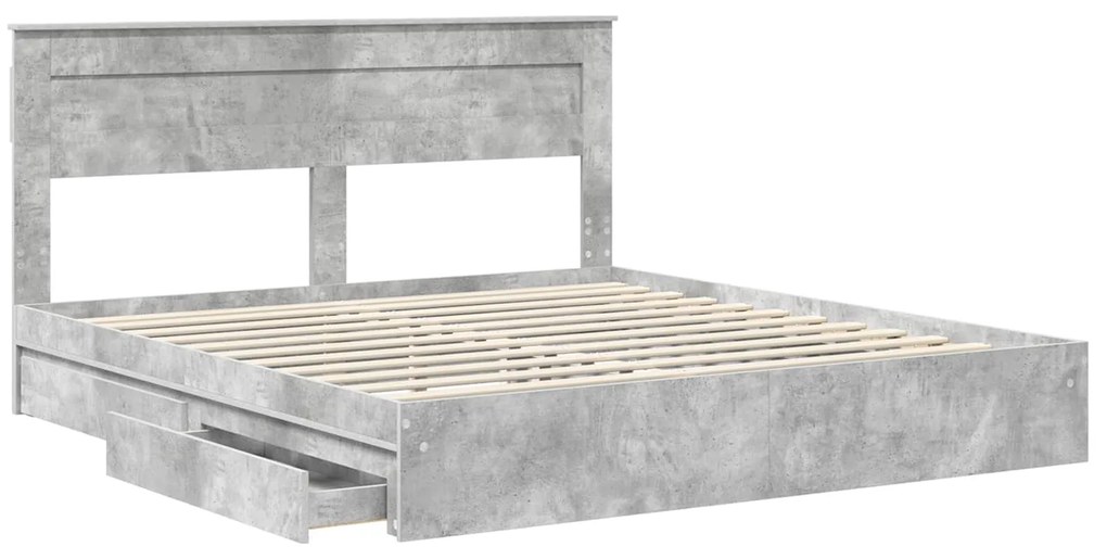 vidaXL Κρεβάτι Αποθήκης Σκυρόδεμα Γκρι 200 x 200 cm Επεξεργασμένο ξύλο