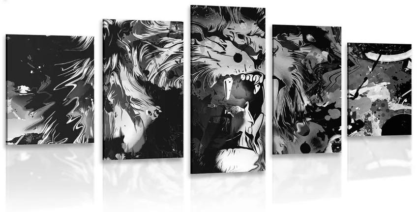 Εικόνα 5 τμημάτων κεφάλι λιονταριού σε μαύρο & άσπρο - 100x50