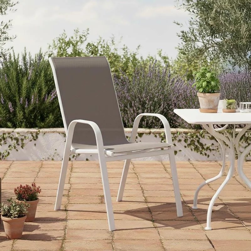 Καρέκλα - Πολυθρόνα Calan μέταλλο λευκό - textilene καφέ 55x75x90 εκ. 54x74x91 εκ.