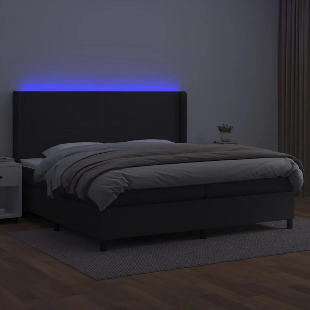 Κρεβάτι Boxspring με Στρώμα &amp; LED Μαύρο 200x200 εκ. Συνθ. Δέρμα - Μαύρο