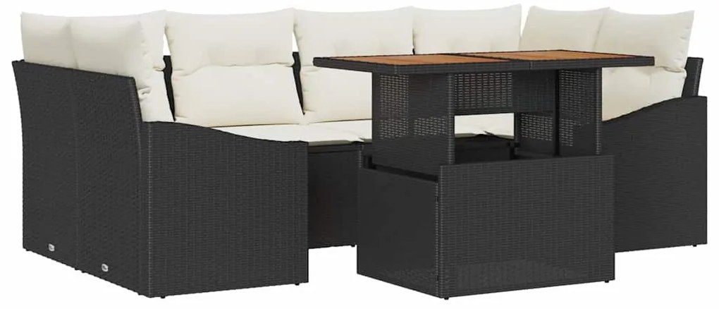 vidaXL Σετ Καναπέ Κήπου με αποθήκευση 7 pcs Μαύρο Πολυ ράταν