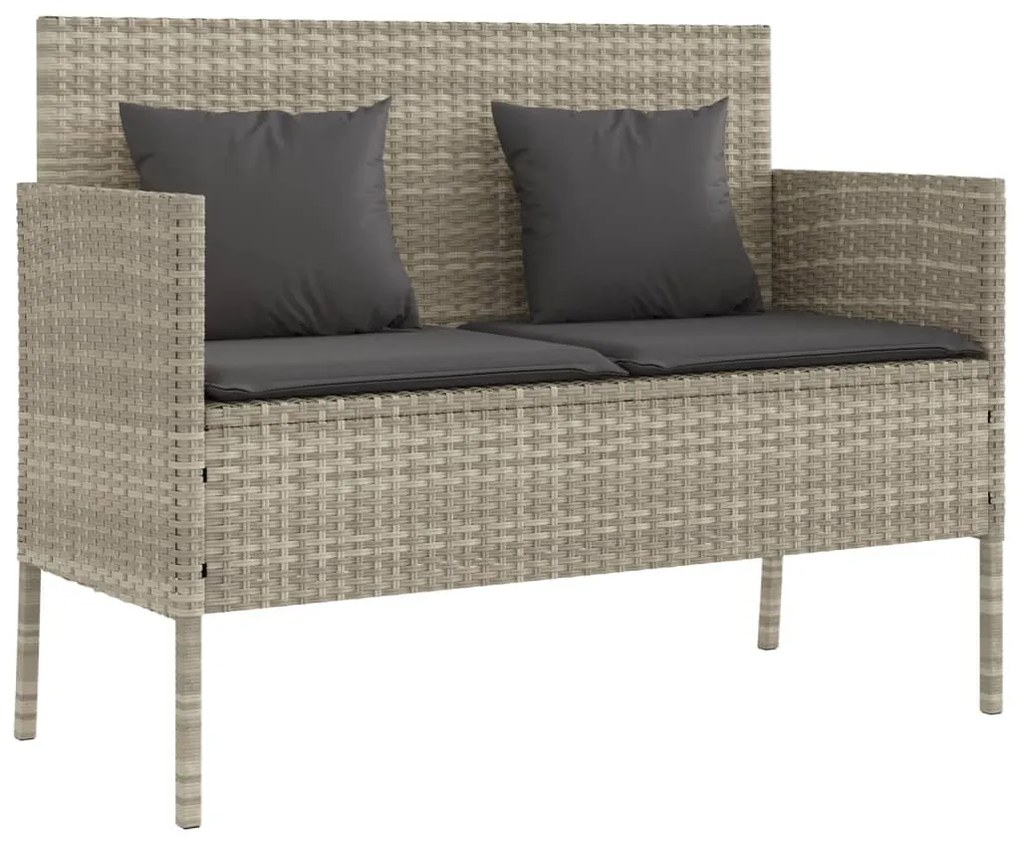 vidaXL Πάγκος Κήπου Ανοιχτό Γκρι από Συνθετικό Ρατάν με Μαξιλάρια