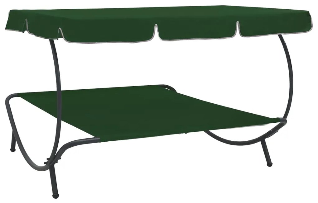 vidaXL Ξαπλώστρα - Κρεβάτι Διπλή Πράσινη με Σκίαστρο