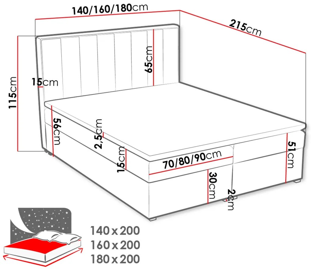 Επενδυμένο κρεβάτι ideal Box-Gkri-140 x 200