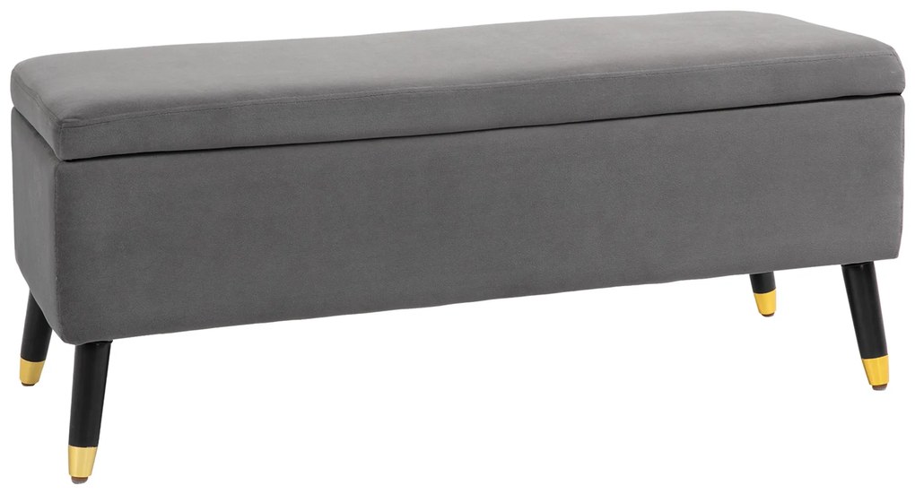 HOMCOM Παγκάκι, Ταμπουράς με Αποθηκευτικό Χώρο, Σεντούκι-Παγκάκι, Μέταλλο, Αφρός, Ξύλο Καουτσούκ, Ανθρακί Γκρι, 110 x 43 x 45 εκ.