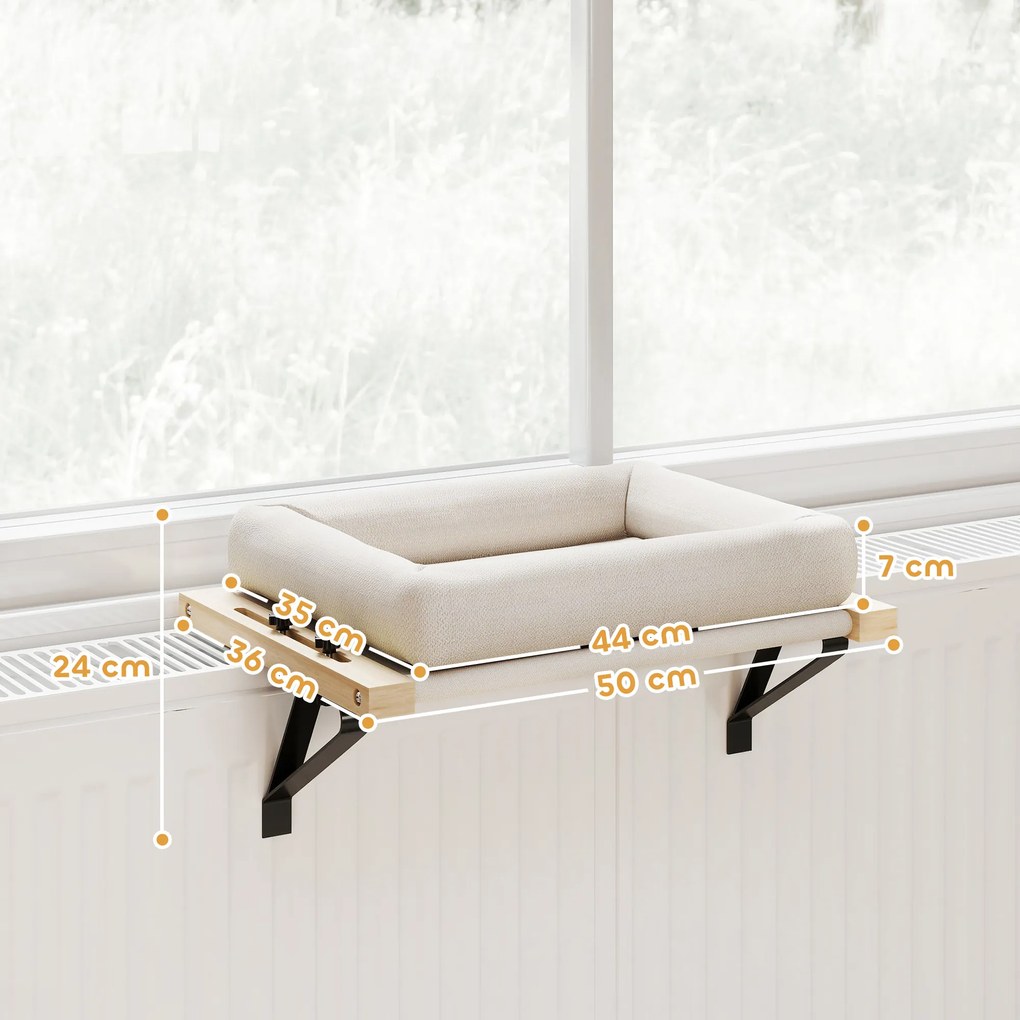 PawHut Σπιτάκι γάτας με στήριγμα για περβάζια παραθύρων και καλοριφέρ, μαξιλάρι, ξύλινος σκελετός, λευκό