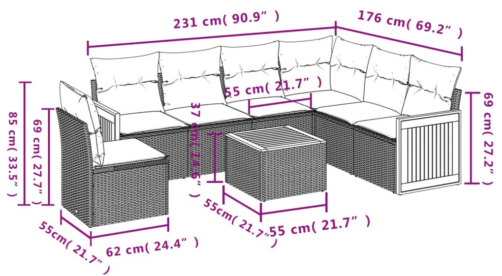 vidaXL Σαλόνι Κήπου Σετ 7 τεμ. Μπεζ Συνθετικό Ρατάν με Μαξιλάρια