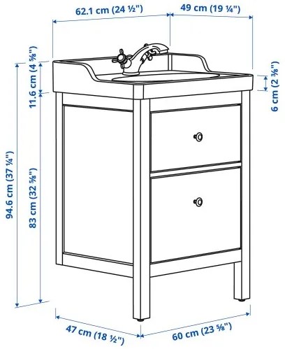 HEMNES/RUTSJON βάση νιπτήρα με συρτάρια/νιπτήρα/μπαταρία, 62x49x95 cm 495.468.34