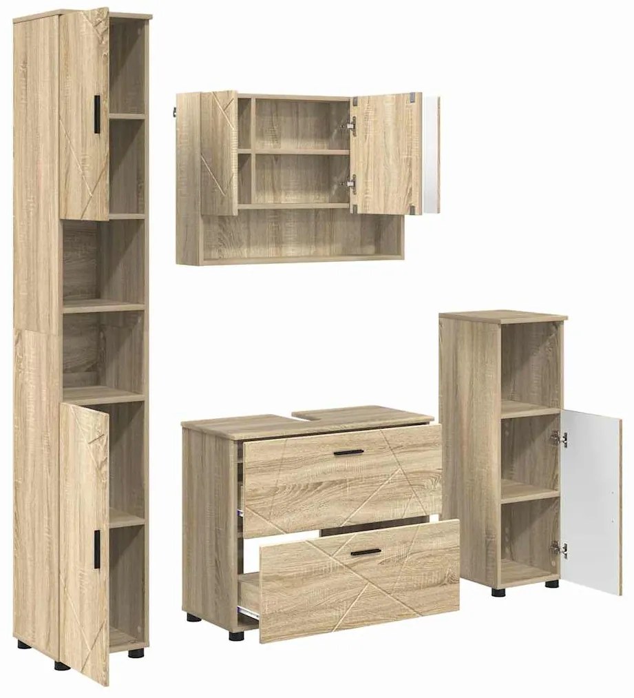 vidaXL Σετ Επίπλων Μπάνιου με ράφι 4 pcs Sonoma Δρυς 30 x 35 x 192 εκ.