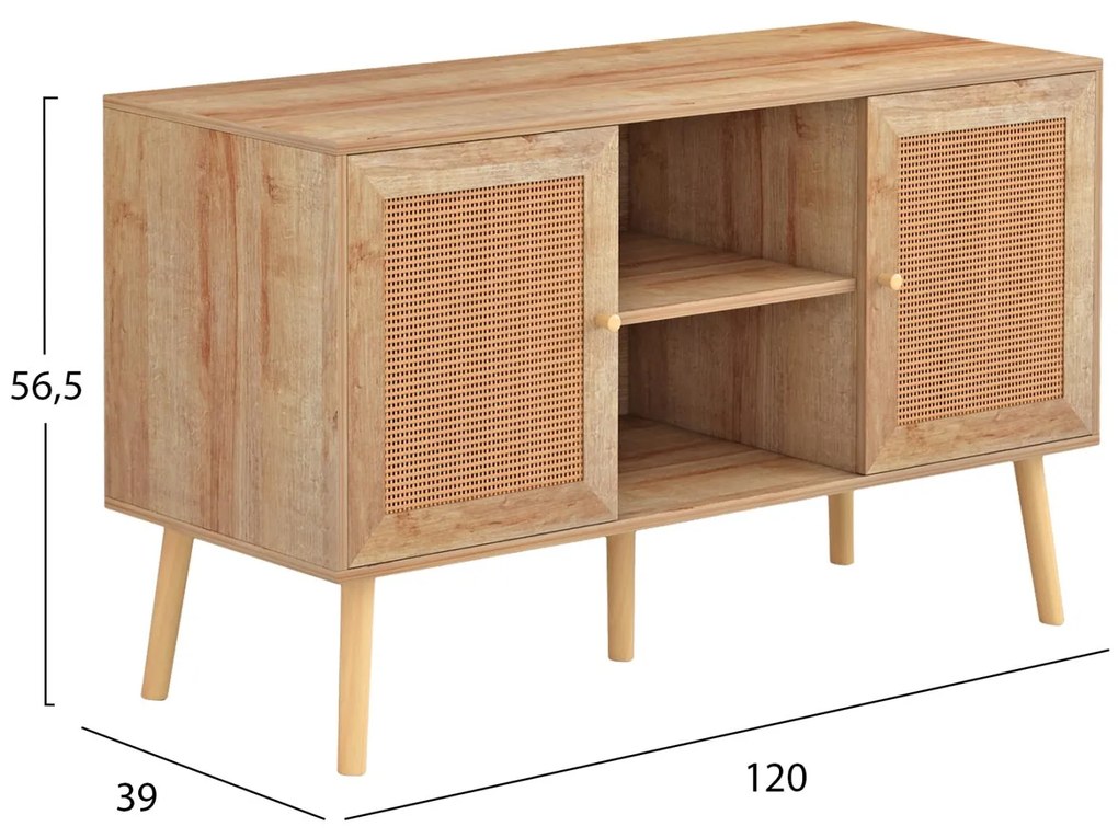 Έπιπλο τηλεόρασης COLM με Πόρτες RATTAN σε Φυσικό 120x39x56,5Υεκ. 120x39x56.5 εκ.