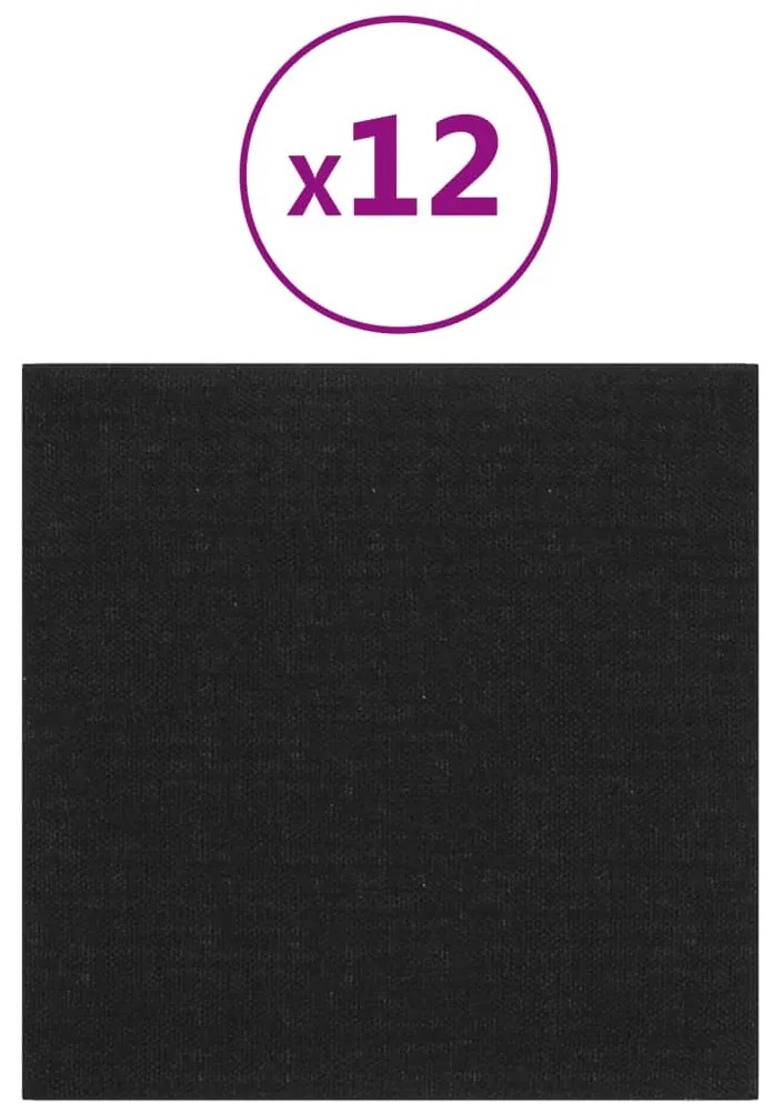 vidaXL Πάνελ Τοίχου 12 τεμ. Μαύρος 30 x 30 εκ. 1,08 μ² Υφασμα