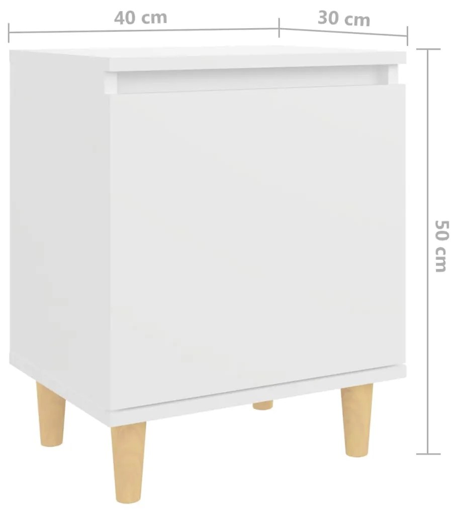 Κομοδίνo Λευκό 40 x 30 x 50 εκ. με Μασίφ Ξύλινα Πόδια 805815