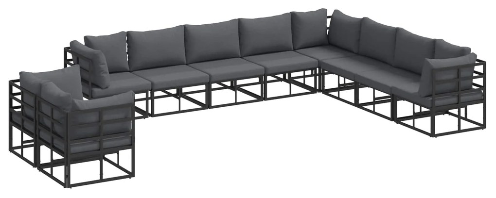 Σετ Καναπέ Κήπου με μαξιλάρι 10 pcs Μαύρο Αλουμίνιο