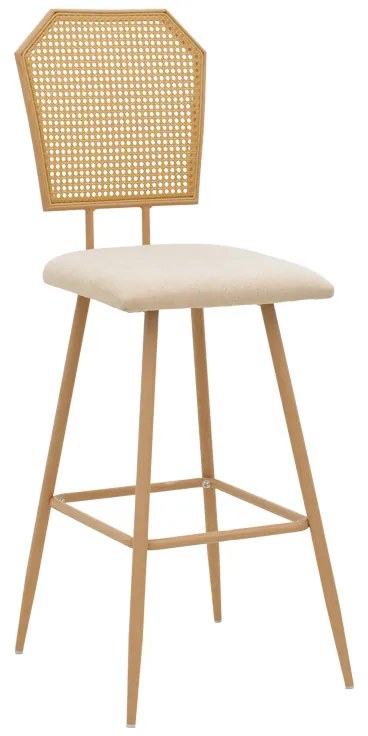 Σκαμπό μπαρ Camilla I pakoworld φυσικό pe rattan με μπεζ ύφασμα και μέταλλο σε φυσική απόχρωση 47.5x58x117εκ