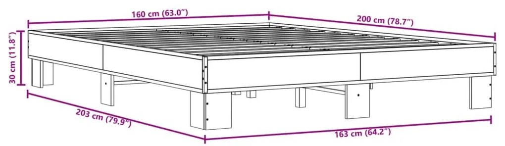 Πλαίσιο Κρεβατιού Καπνιστή Δρυς 160x200εκ. Επεξ. Ξύλο &amp; Μέταλλο - Καφέ