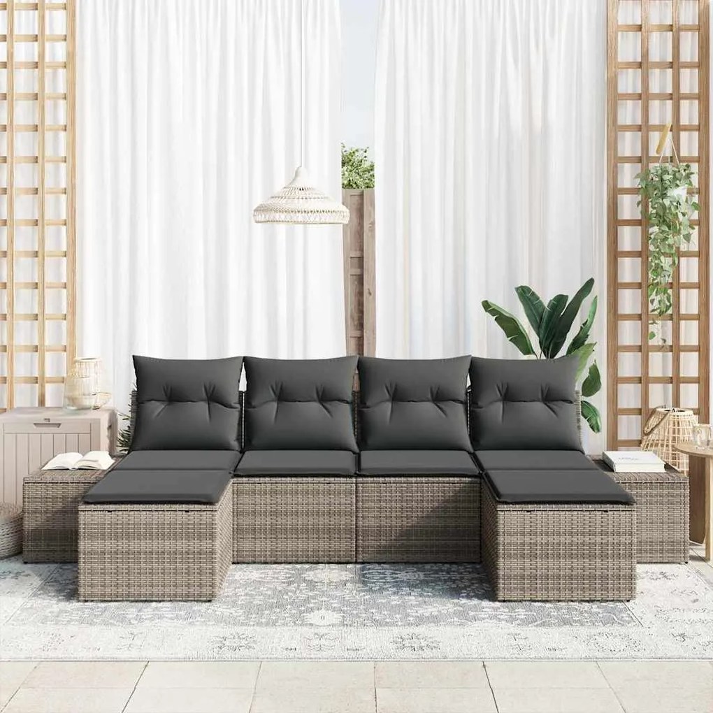 vidaXL Σετ Καναπέ Κήπου με μαξιλάρι 6 pcs Γκρι Πολυ ράταν
