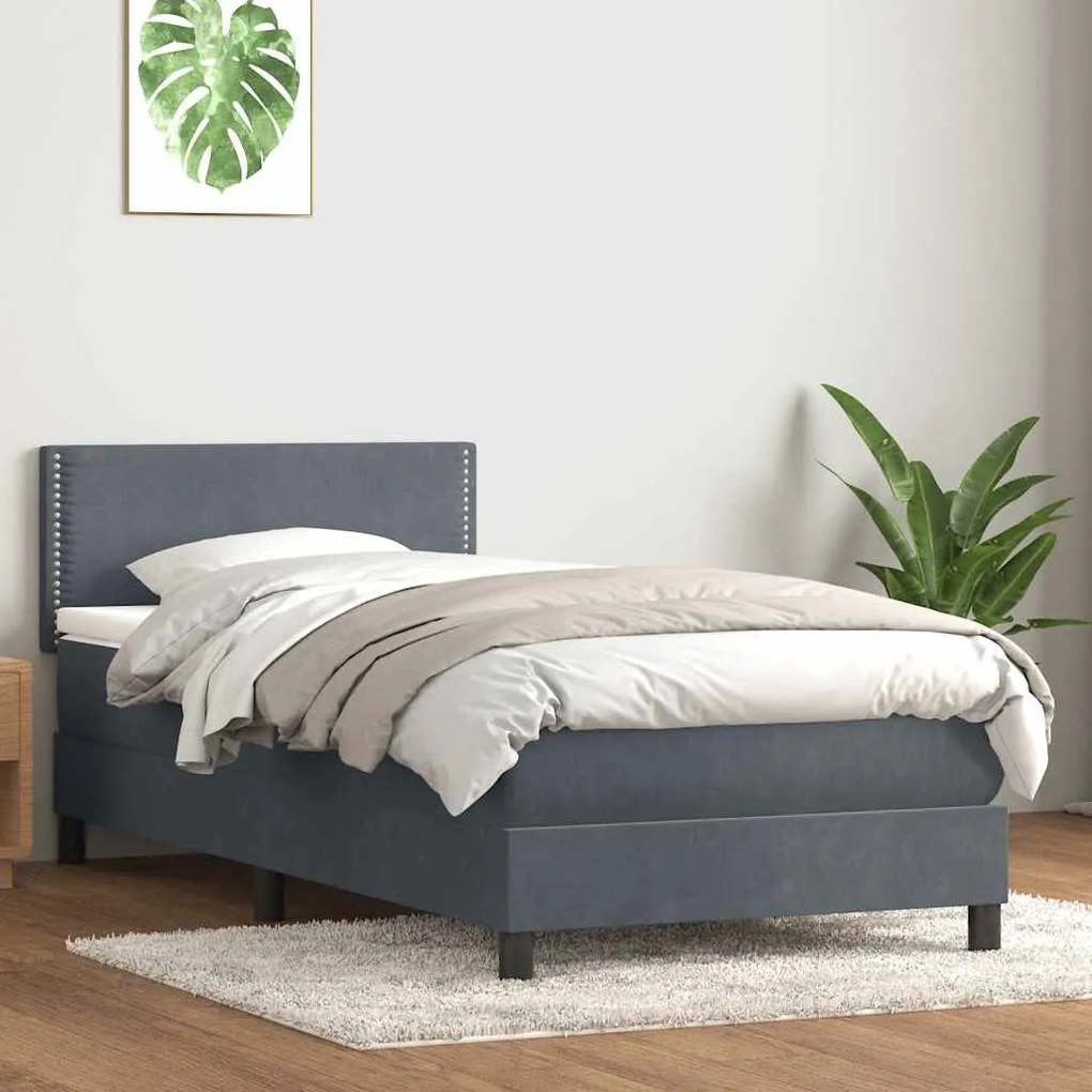 vidaXL Κρεβάτι Boxspring με Στρώμα Σκούρο Γκρι 90x210 εκ. Βελούδινο