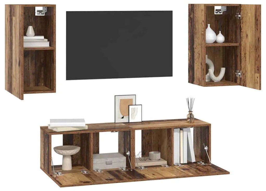 vidaXL Σετ επίπλου τηλεόρασης 4 pcs Παλαιό ξύλο 60 x 30 x 30 cm