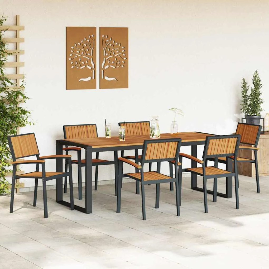 vidaXL Σέτ φαγητού για κήπο 7 pcs Μαύρο και καφέ 200 x 90 x 75 cm