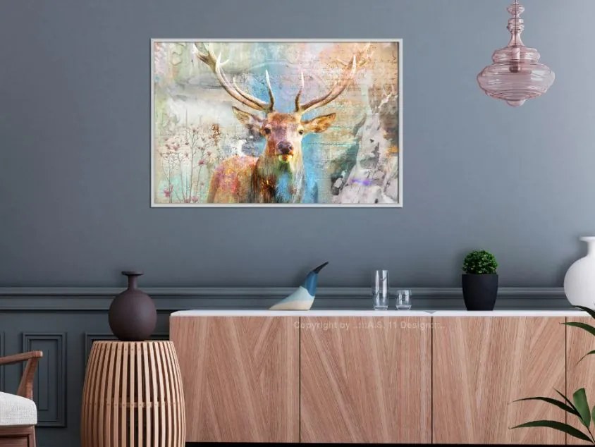 Αφίσα - Pastel Deer - 30x20 - Χρυσό - Με πασπαρτού