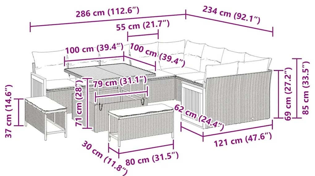 vidaXL Σετ Καναπέ Κήπου 12 pcs μπεζ και κρεμ 100 x 100 x 71 cm