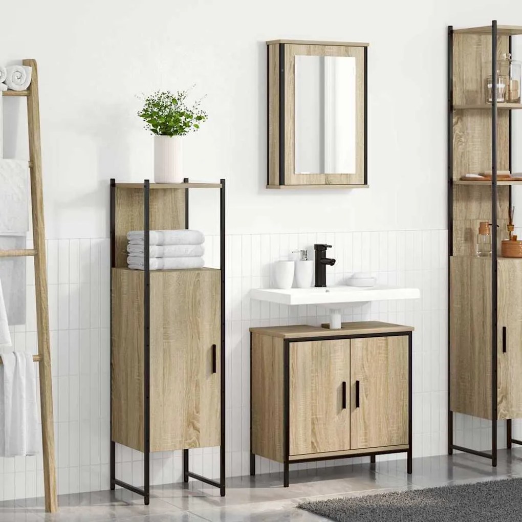 vidaXL Σετ Επίπλων Μπάνιου με ράφι με πόρτα 3 pcs Καφέ 60 x 30 x 60 cm