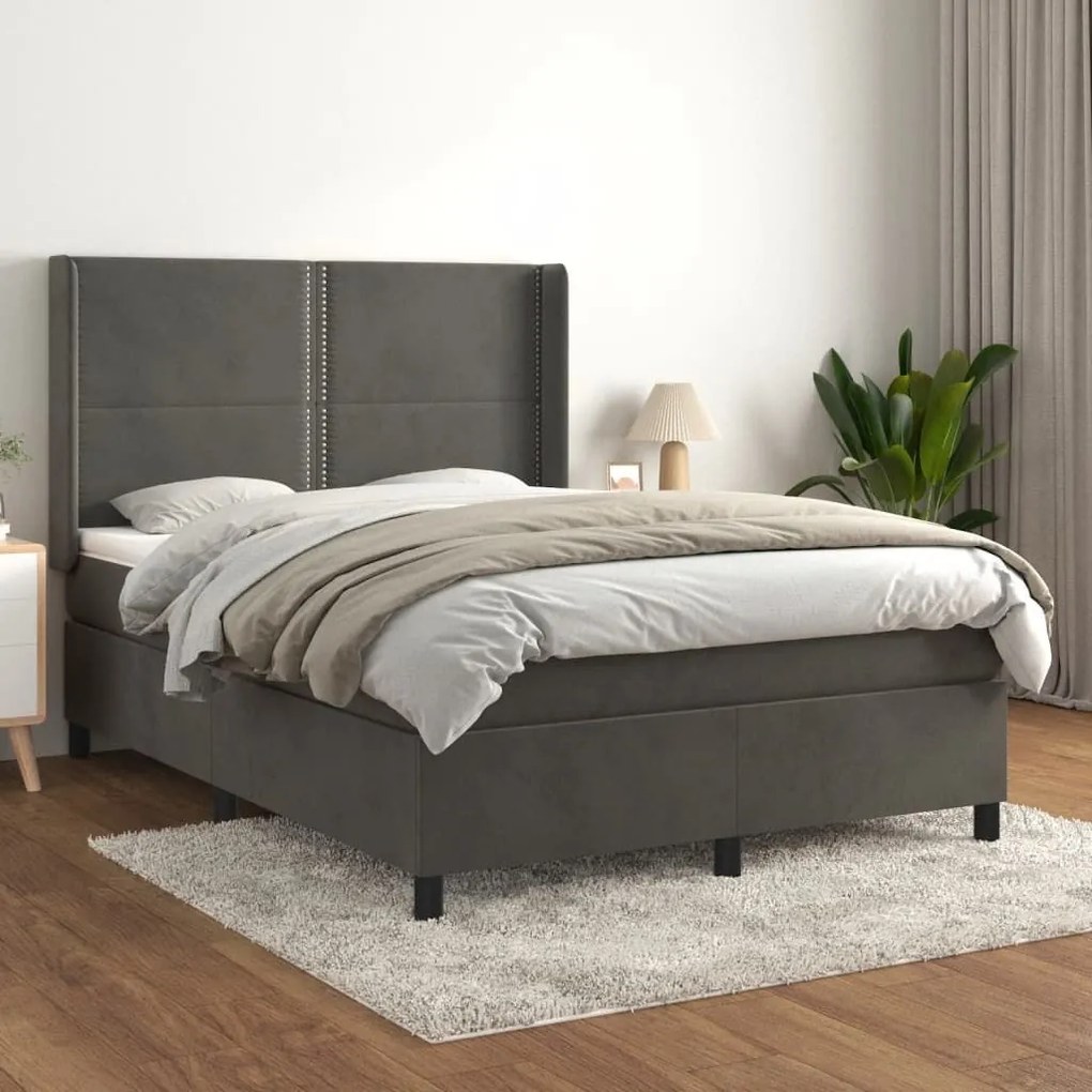 ΚΡΕΒΑΤΙ BOXSPRING ΜΕ ΣΤΡΩΜΑ ΣΚΟΥΡΟ ΓΚΡΙ 140X190 ΕΚ. ΒΕΛΟΥΔΙΝΟ 3132616