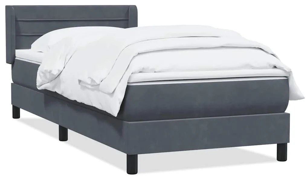vidaXL Κρεβάτι Boxspring με Στρώμα Σκούρο Γκρι 90x220 εκ. Βελούδινο