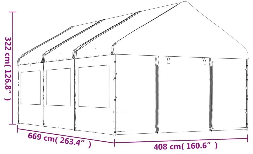 vidaXL Κιόσκι με Τέντα Λευκό 6,69 x 4,08 x 3,22 μ. από Πολυαιθυλένιο