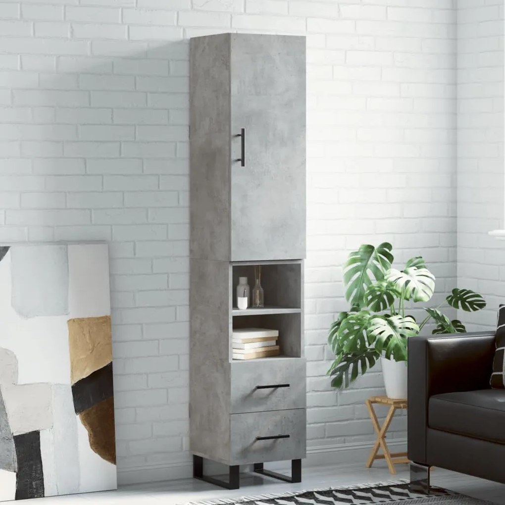 vidaXL Ντουλάπι Γκρι Σκυροδέματος 34,5x34x180 εκ. Επεξεργασμένο Ξύλο