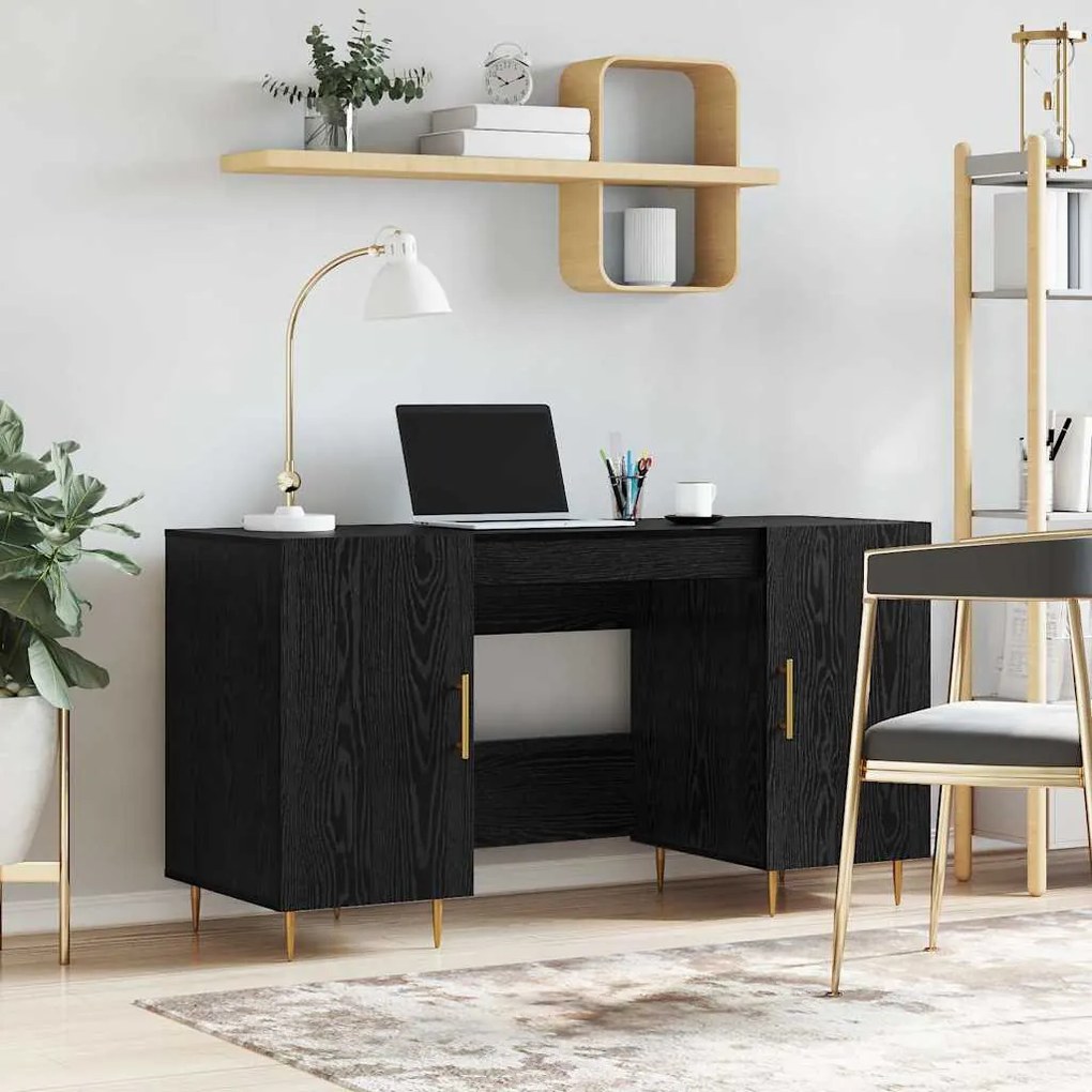 vidaXL Γραφείο με ράφι Μαύρη δρυς 140 x 50 x 75 εκ. Επεξεργασμένο ξύλο