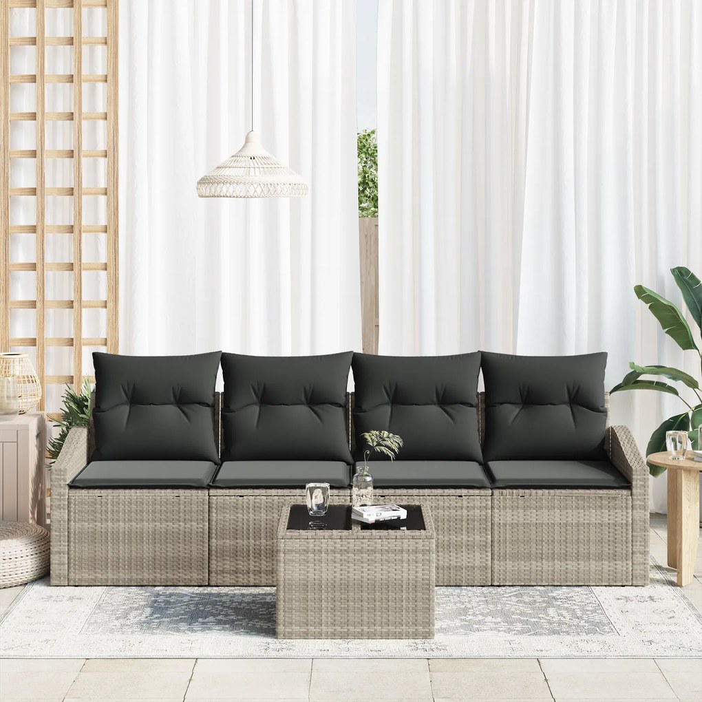vidaXL Σετ Τραπεζαρίας 5 Τεμαχίων με Μαξιλάρια Light Grey Πολυ Ρατάν
