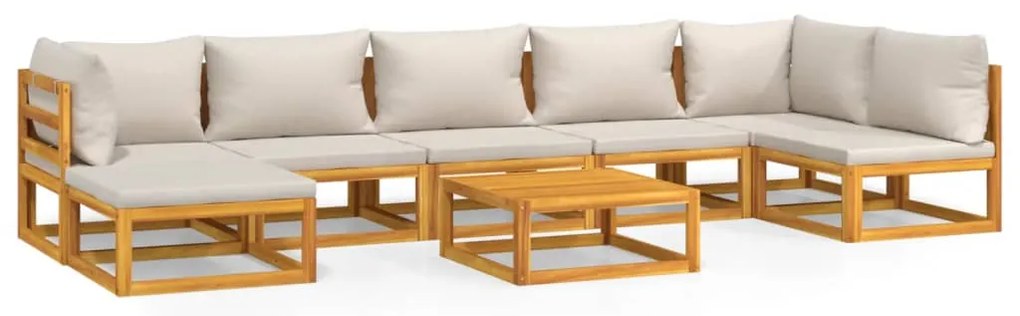 vidaXL Σαλόνι Κήπου Σετ 8 Τεμαχίων Μασίφ Ξύλο με Αν. Γκρι Μαξιλάρια