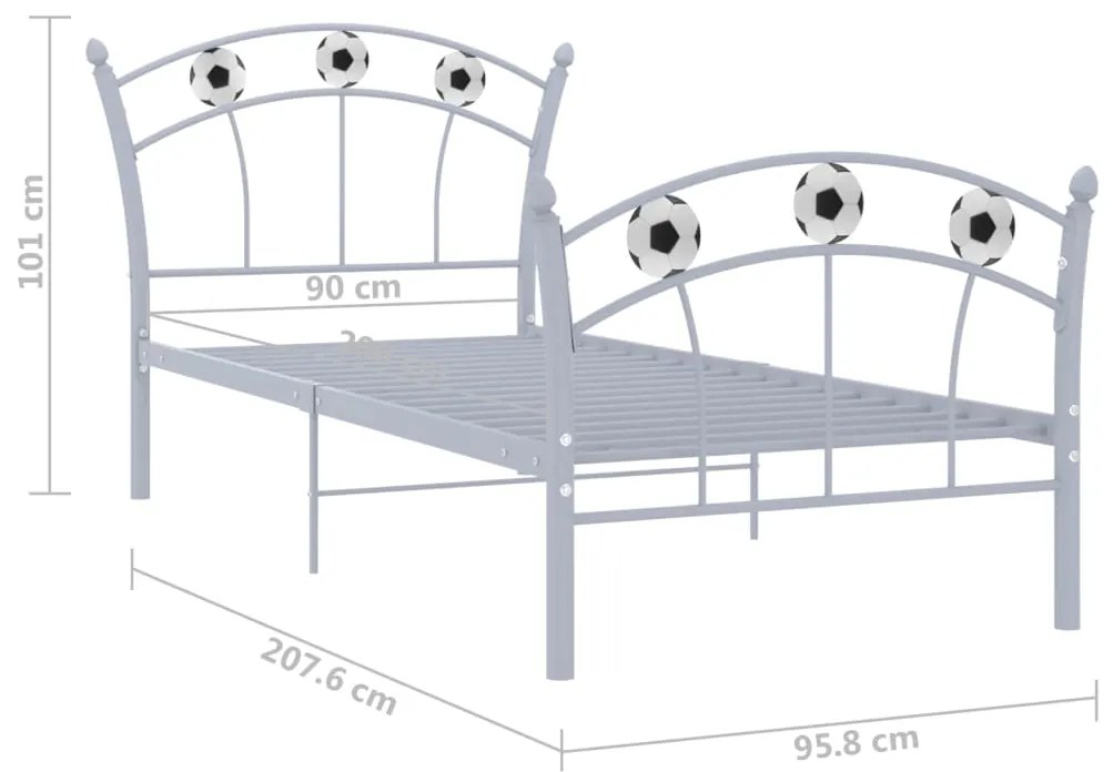 vidaXL Πλαίσιο Κρεβατιού Με Σχέδιο Μπάλα Γκρι 90 x 200 εκ. Μεταλλικό