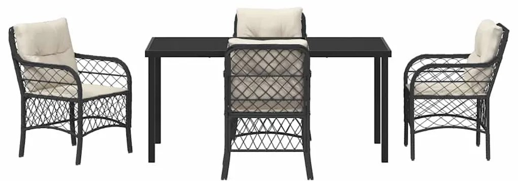 vidaXL Σέτ φαγητού για κήπο με μαξιλάρι 5 pcs Μαύρο συνθετικό ρατάν