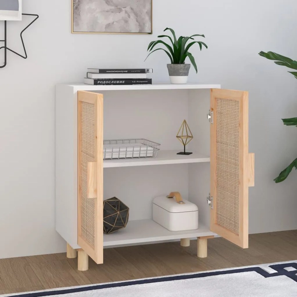 vidaXL Ντουλάπι Λευκό 60 x 30 x 70 εκ. από Μασίφ Πεύκο &amp; Φυσικό Ρατάν