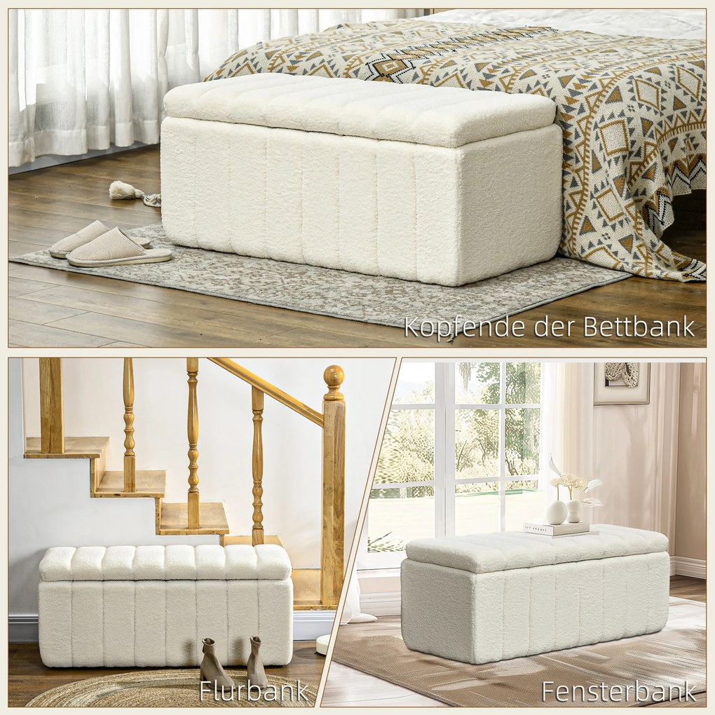 Ταπετσαρισμένη τραπεζαρίας, τραπεζαρία με αποθηκευτικό χώρο, χωρητικότητα έως 120kg, 102x45x46cm, Κρεμ λευκό