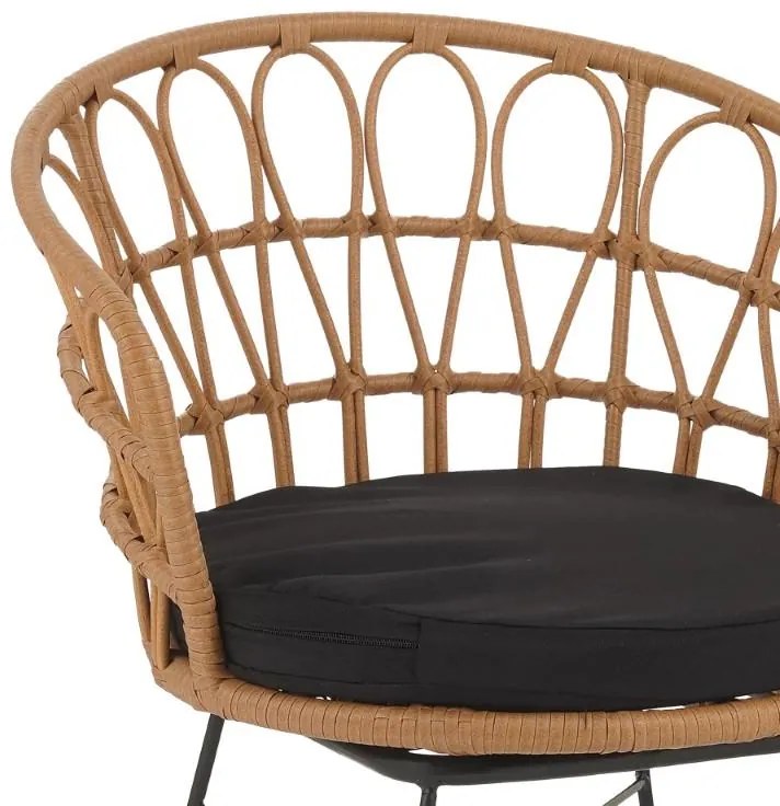 Καρέκλα - Πολυθρόνα Felicia rattan φυσικό-μεταλλικό μαύρο πόδι Φ60x81 εκ. 60x60x81 εκ.