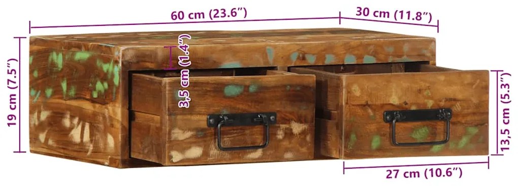 Επίτοιχο ντουλάπι τηλεόρασης 60x30x19cm Ξύλο μασίφ αναγεννημένο - Πολύχρωμο