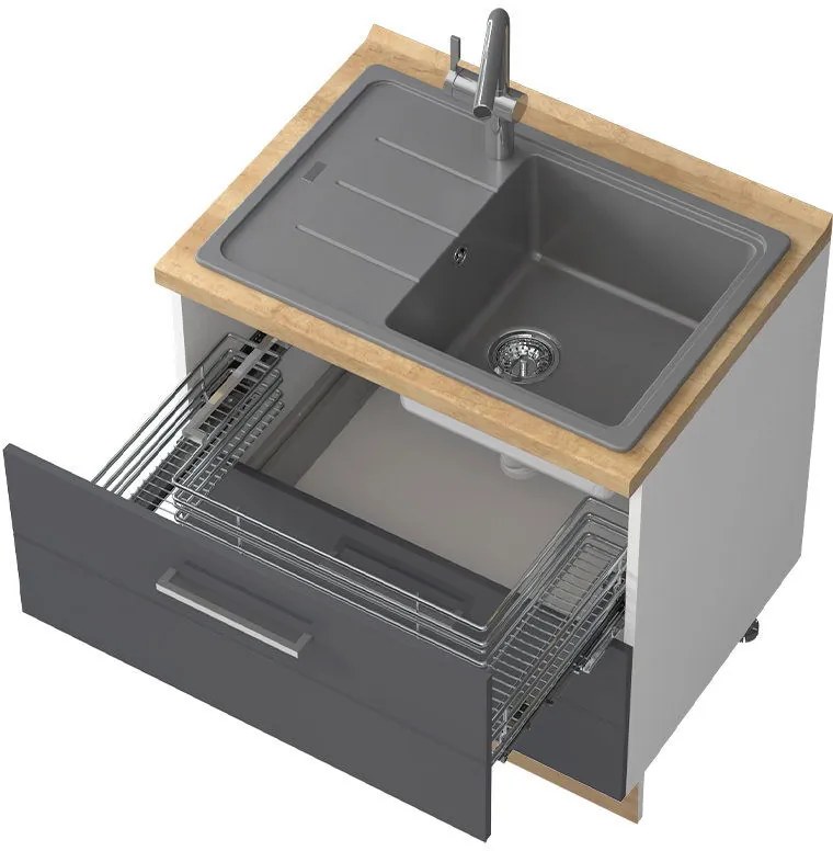 Επιδαπέδιο ντουλάπι νεροχύτη Hudson R-80-2MZ-Λευκό - Γκρι