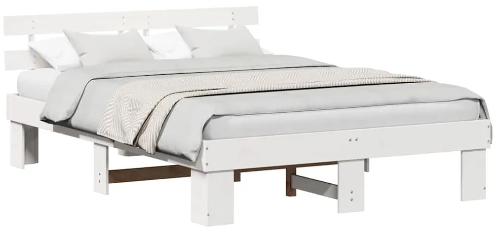 vidaXL Σκελετός Κρεβατιού Λευκό 140 x 200 cm Μασίφ ξύλο πεύκου