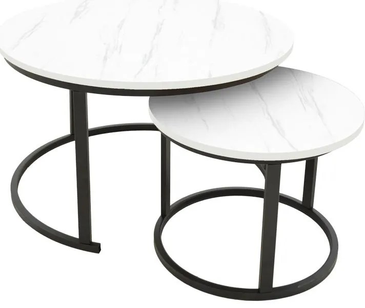 Τραπεζάκι Σαλονιού Revelon σετ 2 τεμ MDF σε όψη Λευκό Μάρμαρο - Μαύρο 80x80x45εκ. 80x80x45 εκ.
